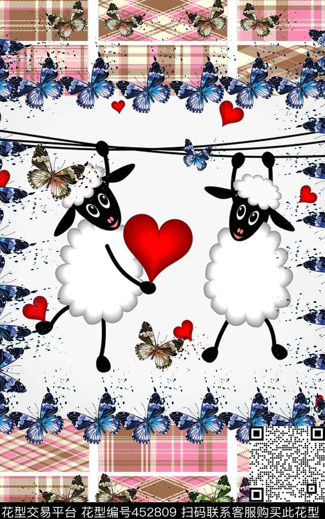格子爱心小绵羊数码印花华亿平台下载（图片编号: 452809） - 瓦栏（Walan）