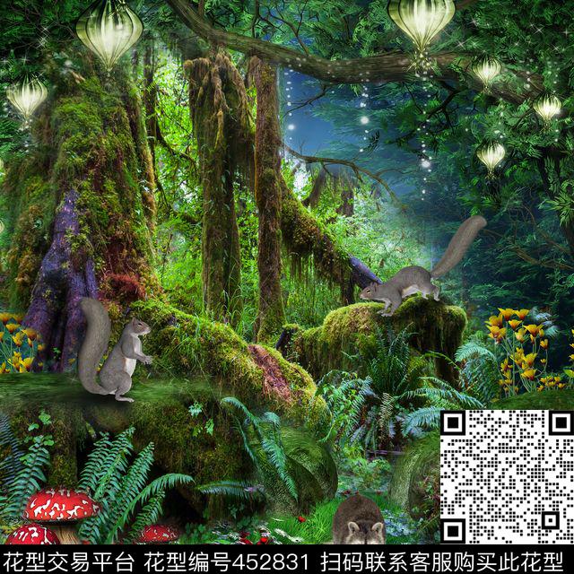 丛林动物绿色数码印花华亿平台下载（图片编号: 452831） - 瓦栏（Walan）