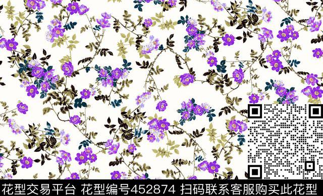 小花树枝植物传统印花华亿平台下载（图片编号: 452874） - 瓦栏（Walan）