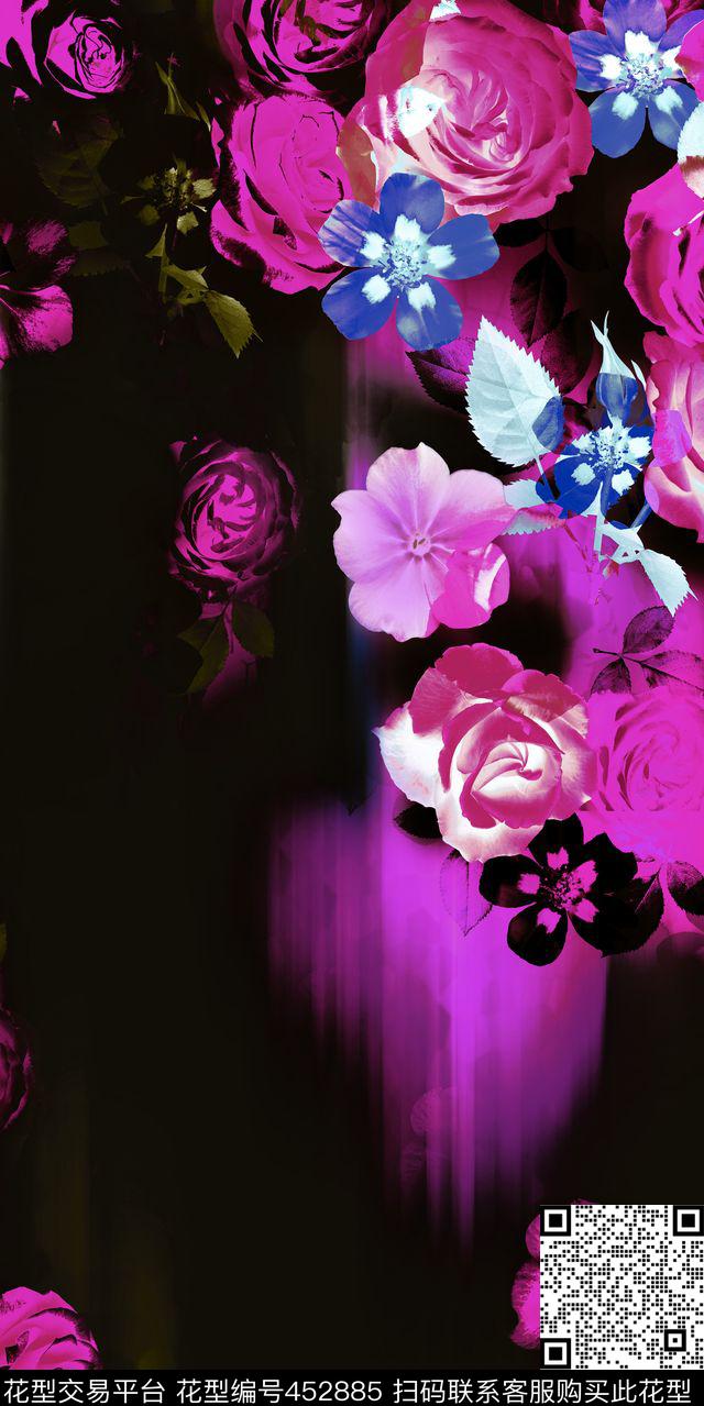 暗黑抽象玫瑰花数码印花华亿平台下载（图片编号: 452885） - 瓦栏（Walan）