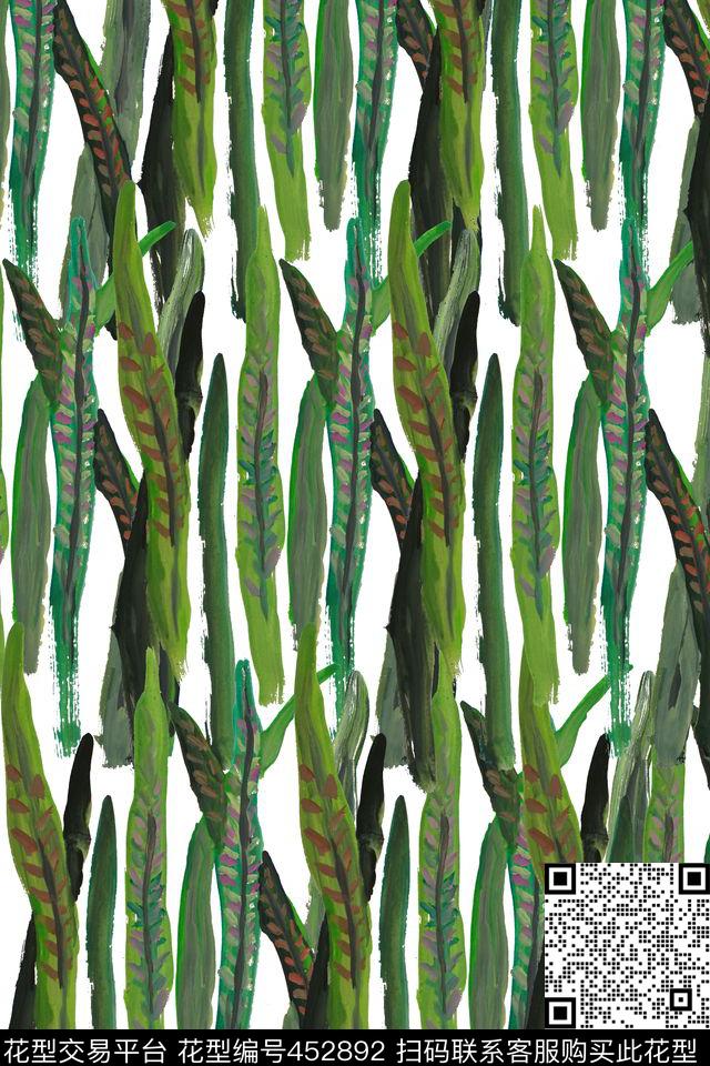 手绘原创叶子数码印花华亿平台下载（图片编号: 452892） - 瓦栏（Walan）