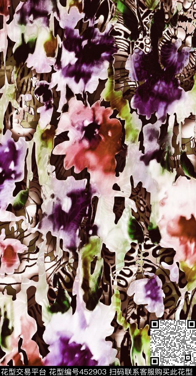 模糊风格彩色迷彩抽象数码印花华亿平台下载（图片编号: 452903） - 瓦栏（Walan）