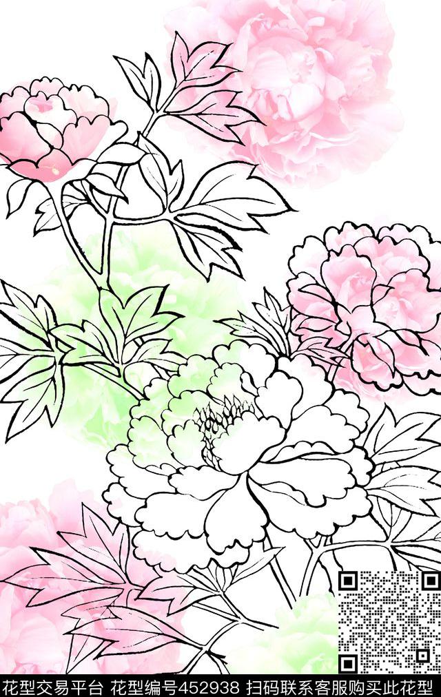 数码定位花卉牡丹花卉数码印花华亿平台下载（图片编号: 452938） - 瓦栏（Walan）