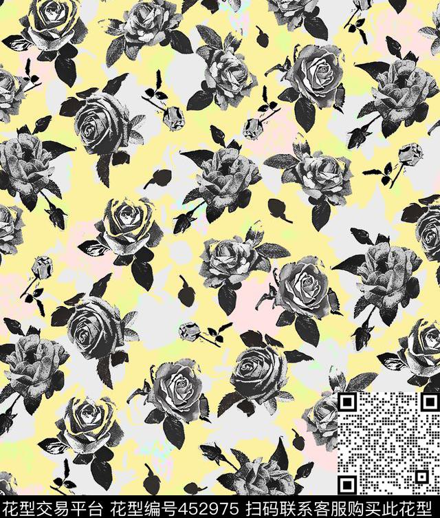 复古残缺玫瑰数码印花华亿平台下载（图片编号: 452975） - 瓦栏（Walan）