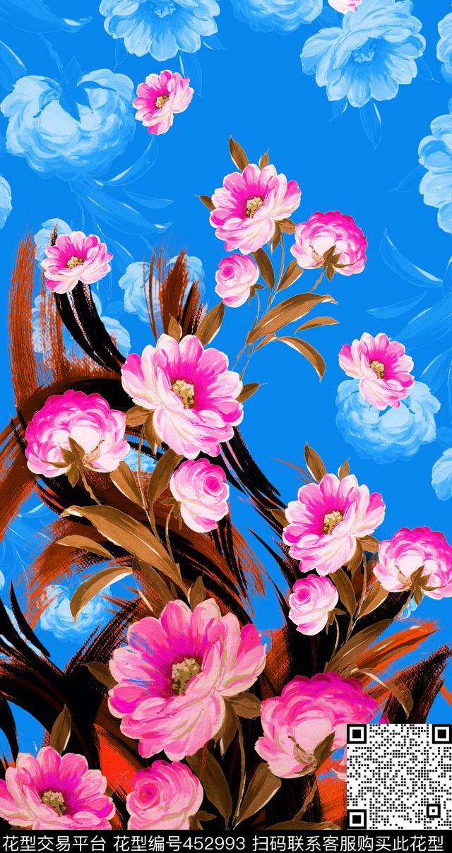 花卉欧式宫廷大花底纹数码印花华亿平台下载（图片编号: 452993） - 瓦栏（Walan）