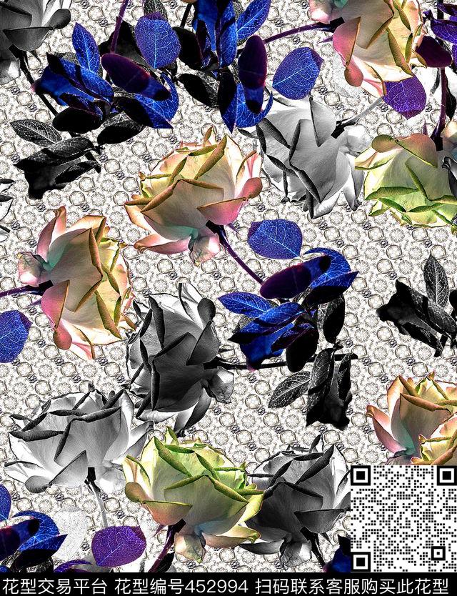 玫瑰花珍珠欧式数码印花华亿平台下载（图片编号: 452994） - 瓦栏（Walan）