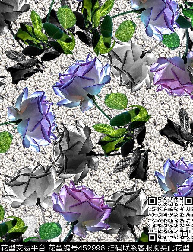 玫瑰花珍珠欧式数码印花华亿平台下载（图片编号: 452996） - 瓦栏（Walan）
