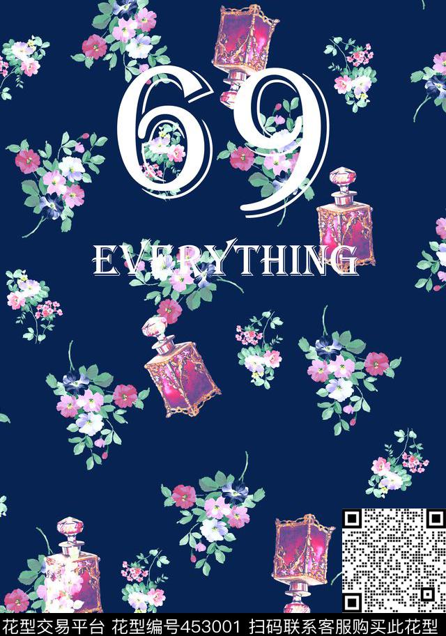花卉数字香水瓶数码印花华亿平台下载（图片编号: 453001） - 瓦栏（Walan）