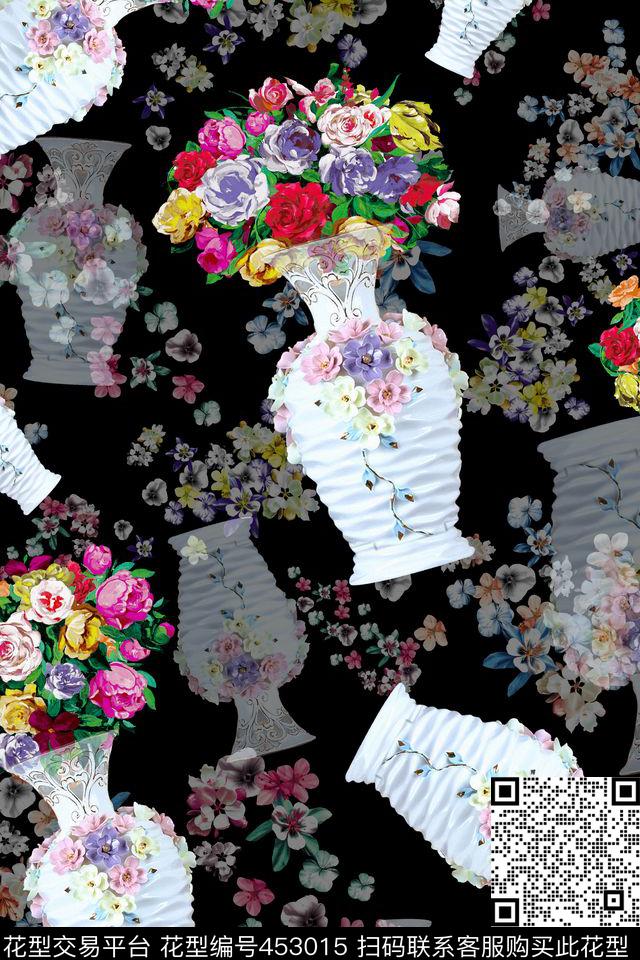 花瓶小碎花花卉数码印花华亿平台下载（图片编号: 453015） - 瓦栏（Walan）