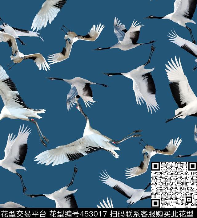 丹顶鹤动物简约女装数码印花华亿平台下载（图片编号: 453017） - 瓦栏（Walan）
