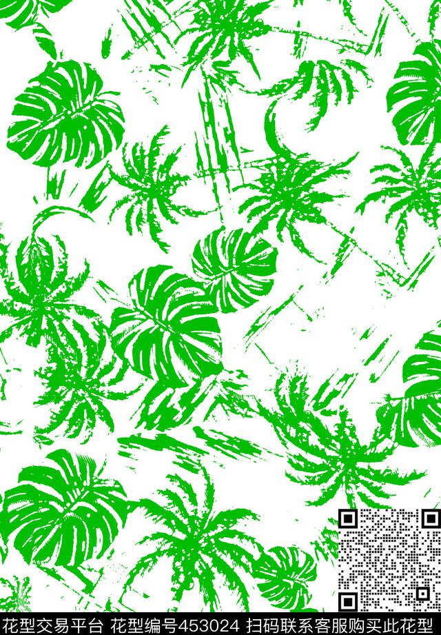 花绿叶。椰子树传统印花华亿平台下载（图片编号: 453024） - 瓦栏（Walan）