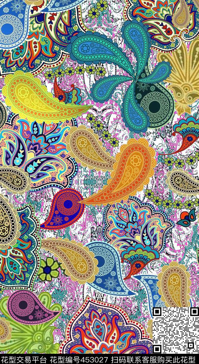 时尚佩斯利花卉数码印花华亿平台下载（图片编号: 453027） - 瓦栏（Walan）