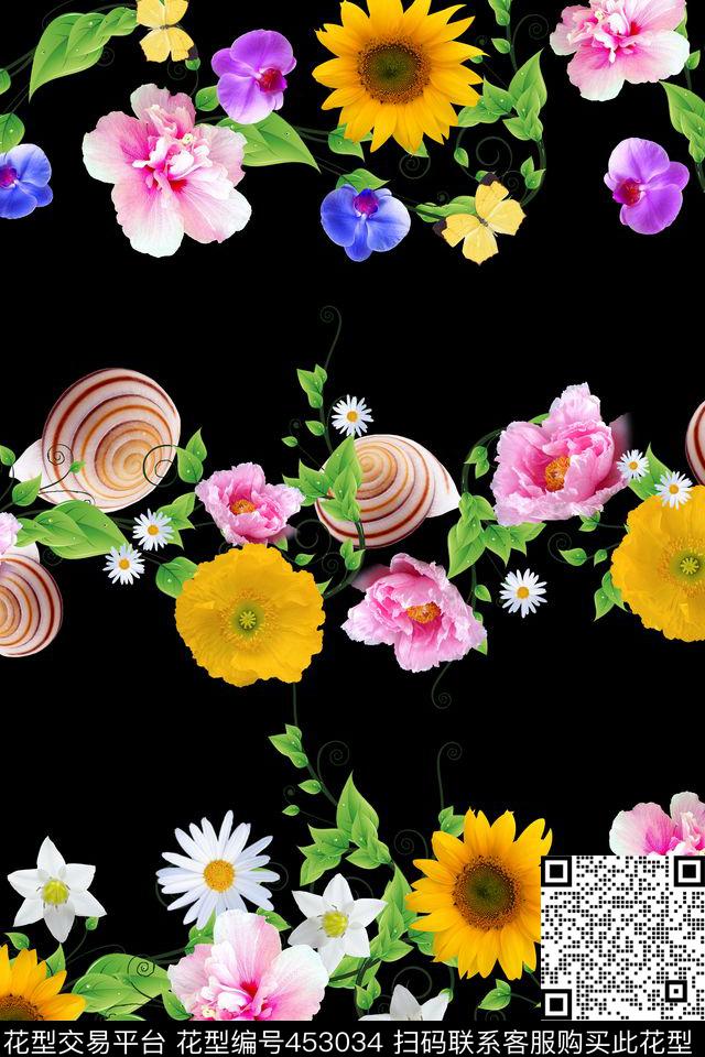 抽象花卉简易风数码印花华亿平台下载（图片编号: 453034） - 瓦栏（Walan）