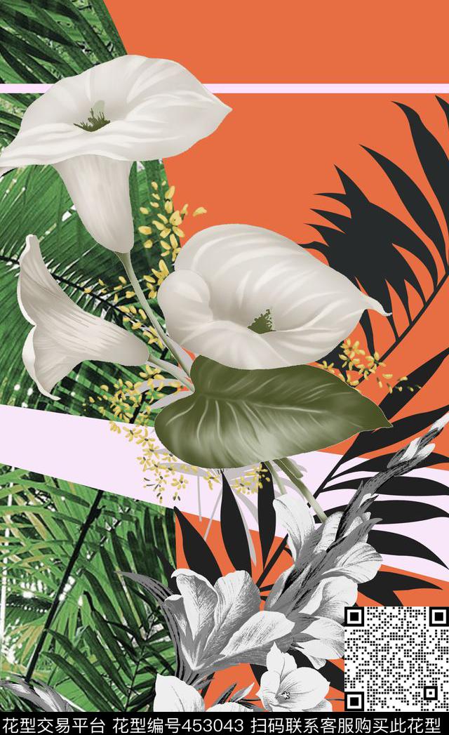 定位花卉个性拼接花卉花卉数码印花华亿平台下载（图片编号: 453043） - 瓦栏（Walan）