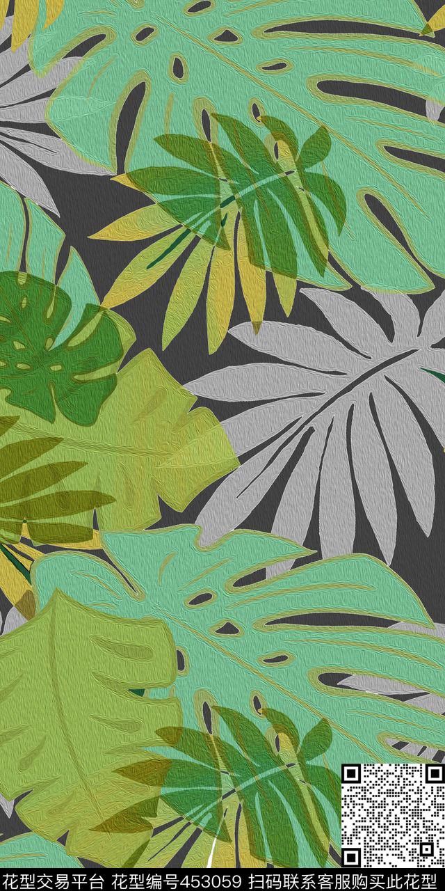 热带风情树叶传统印花华亿平台下载（图片编号: 453059） - 瓦栏（Walan）