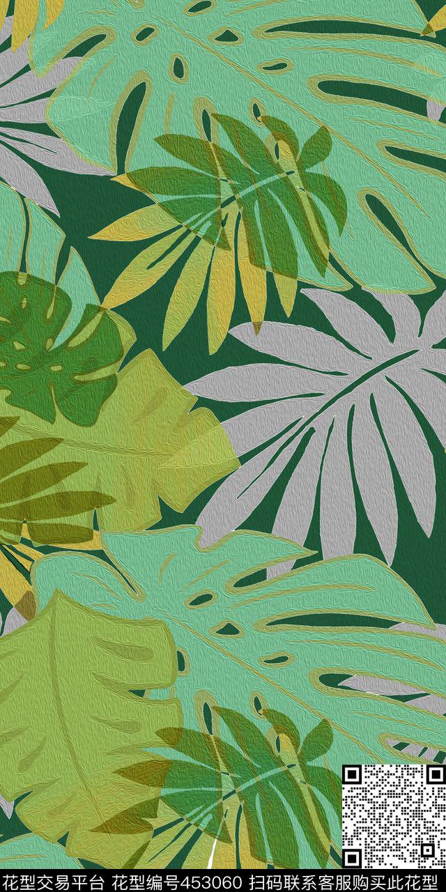 热带风情树叶传统印花华亿平台下载（图片编号: 453060） - 瓦栏（Walan）