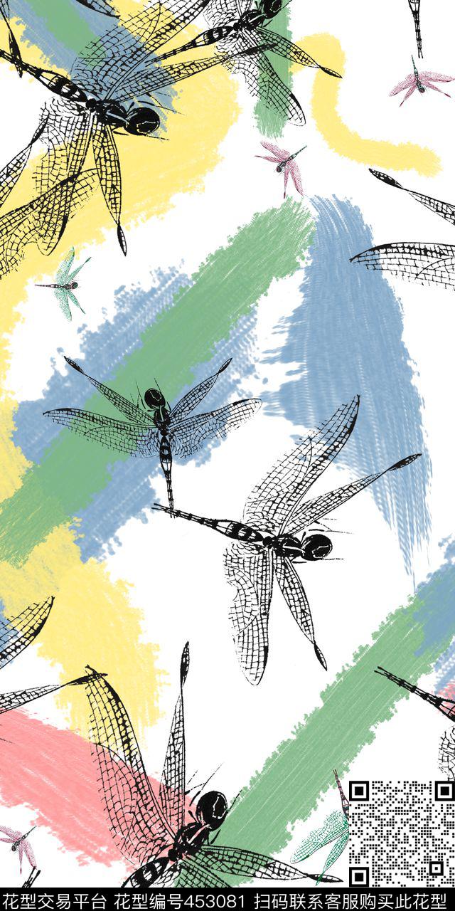 传统蜻蜓手绘传统印花华亿平台下载（图片编号: 453081） - 瓦栏（Walan）