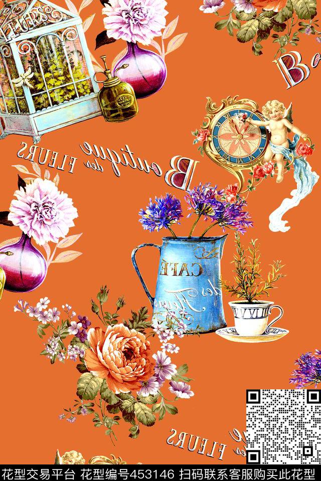 时尚花瓶笼子数码印花华亿平台下载（图片编号: 453146） - 瓦栏（Walan）