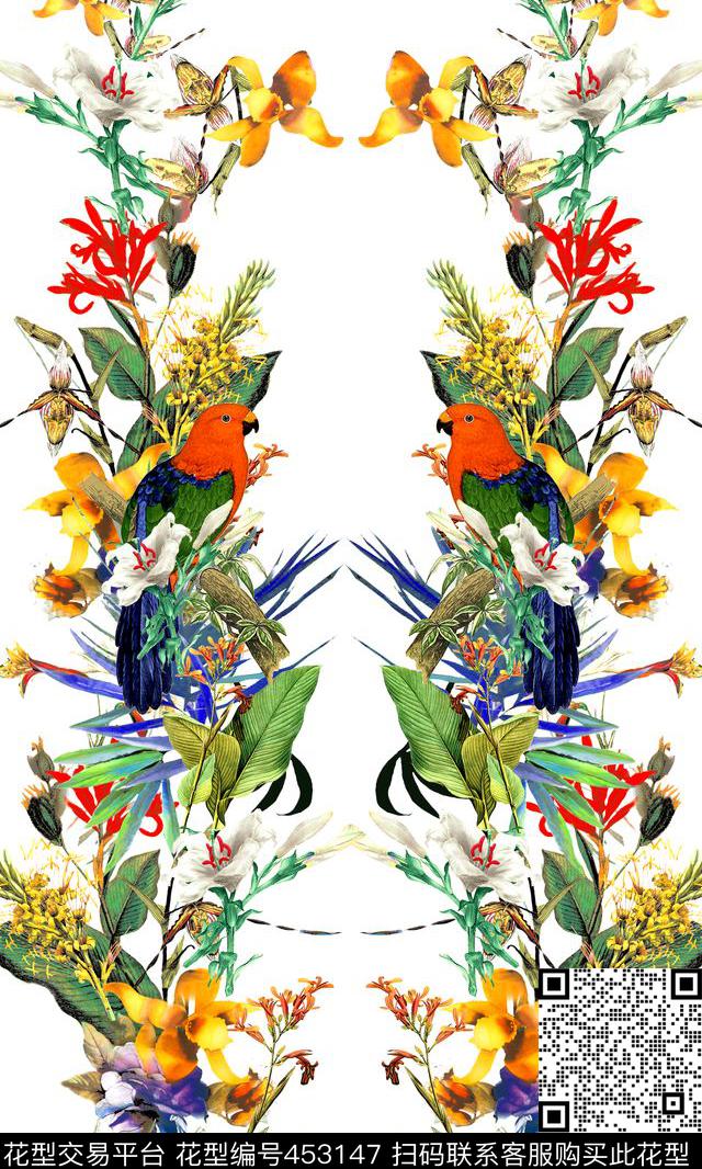 芭蕉叶热带花卉时尚数码印花华亿平台下载（图片编号: 453147） - 瓦栏（Walan）