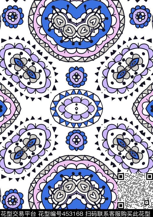 几何民族风图案传统印花华亿平台下载（图片编号: 453168） - 瓦栏（Walan）