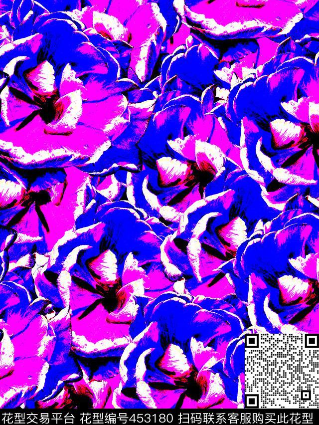 时尚清新花卉色块数码印花华亿平台下载（图片编号: 453180） - 瓦栏（Walan）