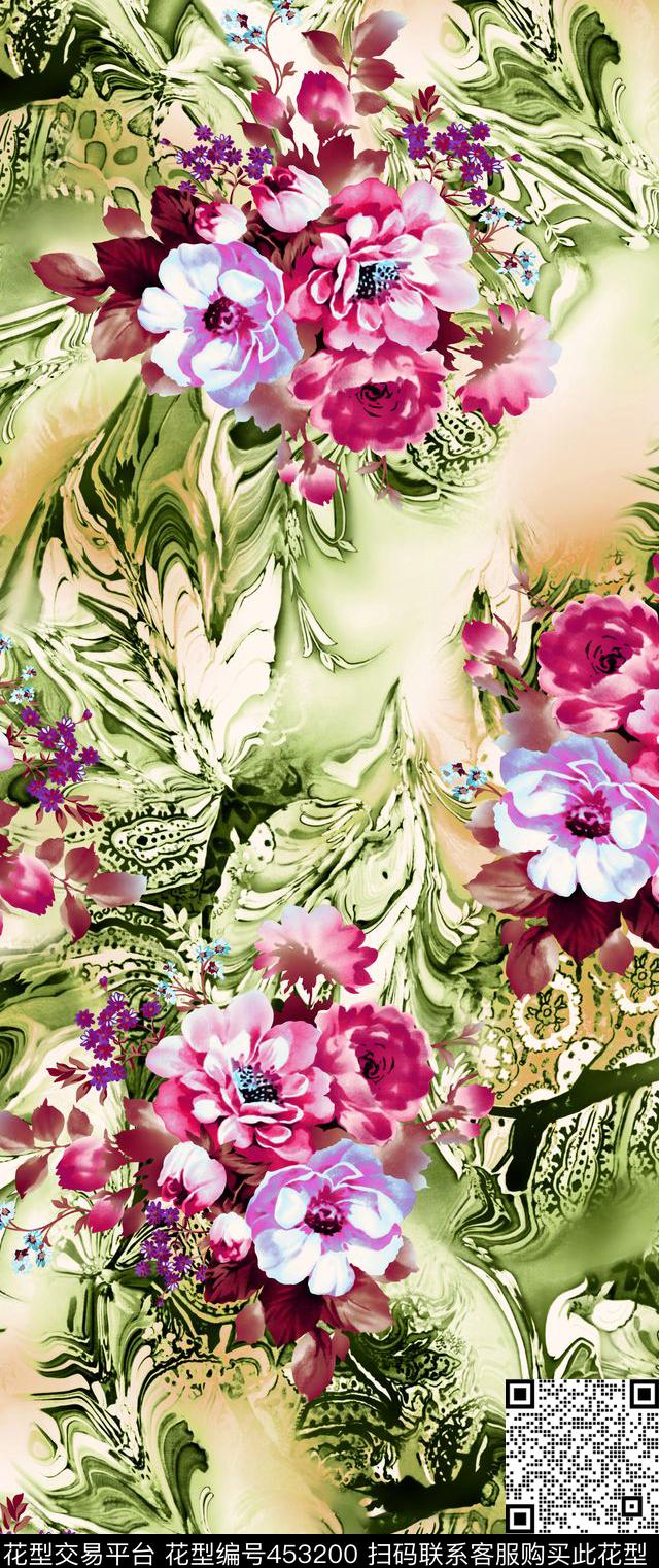 地质断层纹高山花朵数码印花华亿平台下载（图片编号: 453200） - 瓦栏（Walan）