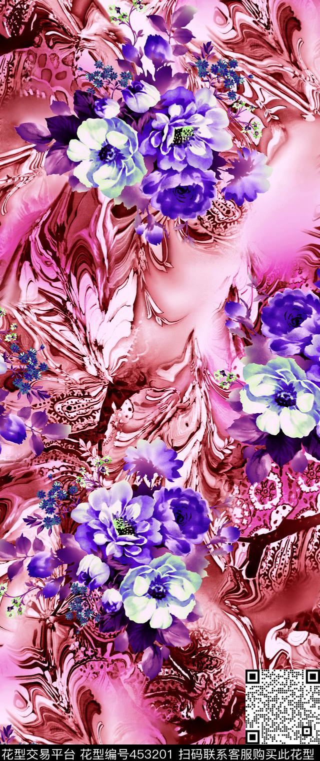 地质断层纹高山花朵数码印花华亿平台下载（图片编号: 453201） - 瓦栏（Walan）