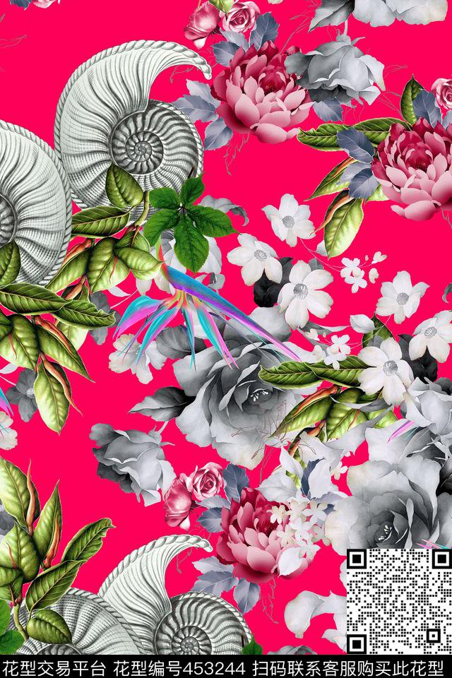 贝壳纯色底花瓣数码印花华亿平台下载（图片编号: 453244） - 瓦栏（Walan）