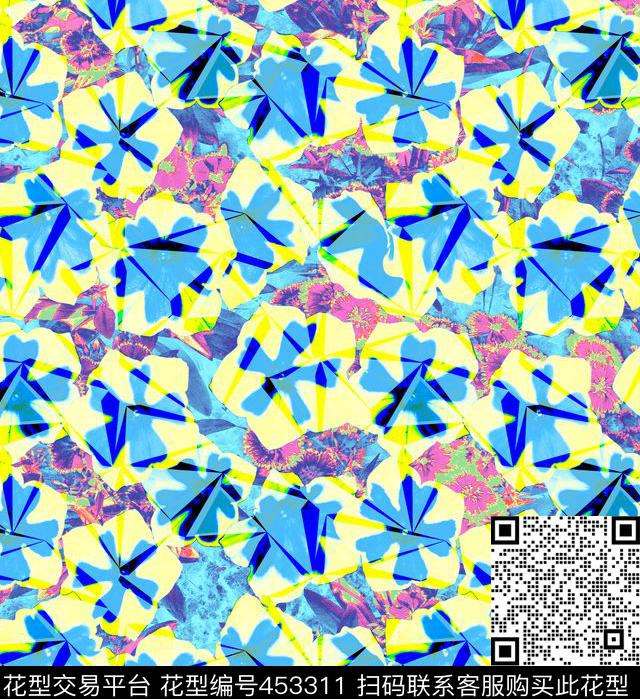 科技感抽象花丛碎花石竹几何线条枝条叠加滤镜数码印花华亿平台下载（图片编号: 453311） - 瓦栏（Walan）