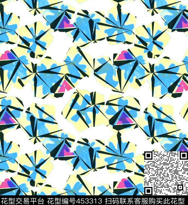 科技感抽象花丛碎花石竹几何线条枝条叠加滤镜数码印花华亿平台下载（图片编号: 453313） - 瓦栏（Walan）