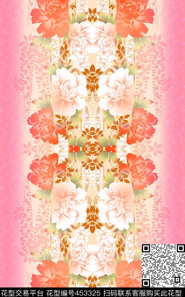 数码定位牡丹花小花围巾数码印花华亿平台下载（图片编号: 453325） - 瓦栏（Walan）