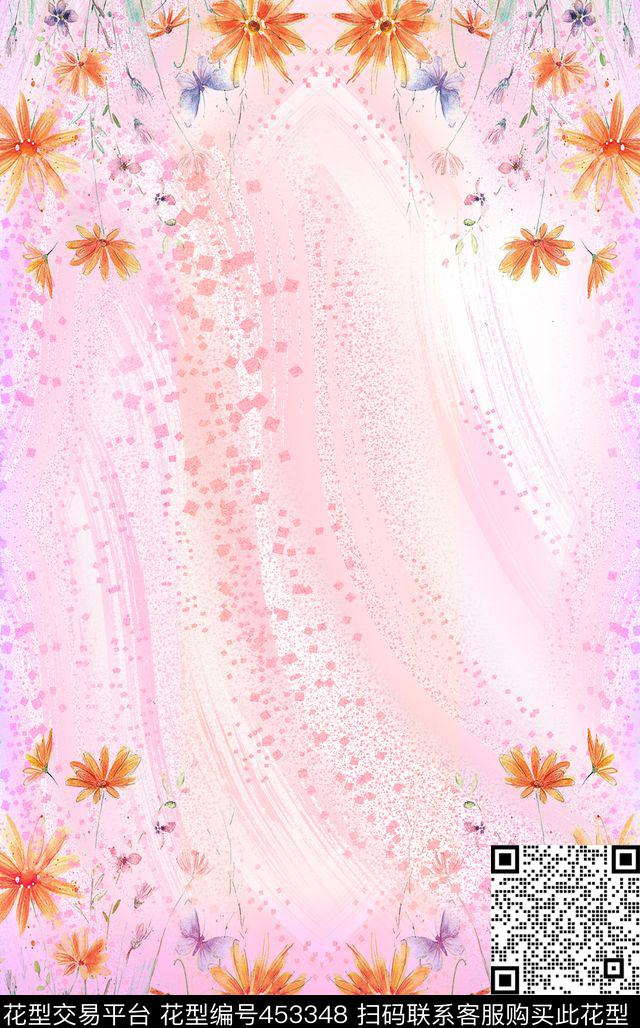 数码定位花卉云纹围巾数码印花华亿平台下载（图片编号: 453348） - 瓦栏（Walan）