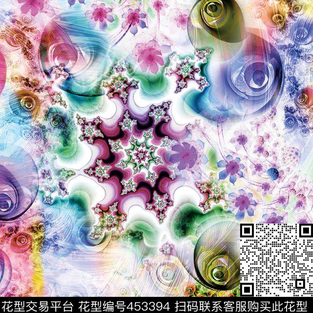 抽象后现代孔雀数码印花华亿平台下载（图片编号: 453394） - 瓦栏（Walan）