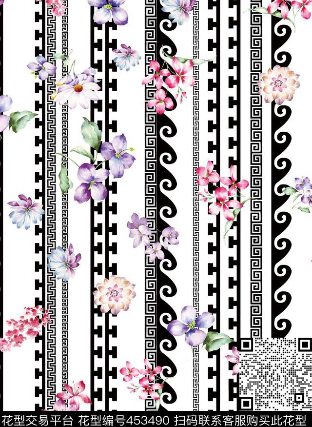 大牌风花卉几何数码印花华亿平台下载（图片编号: 453490） - 瓦栏（Walan）