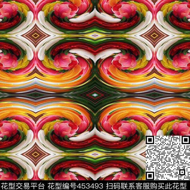 抽象花卉写意数码印花华亿平台下载（图片编号: 453493） - 瓦栏（Walan）