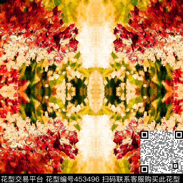 抽象花卉多彩数码印花华亿平台下载（图片编号: 453496） - 瓦栏（Walan）