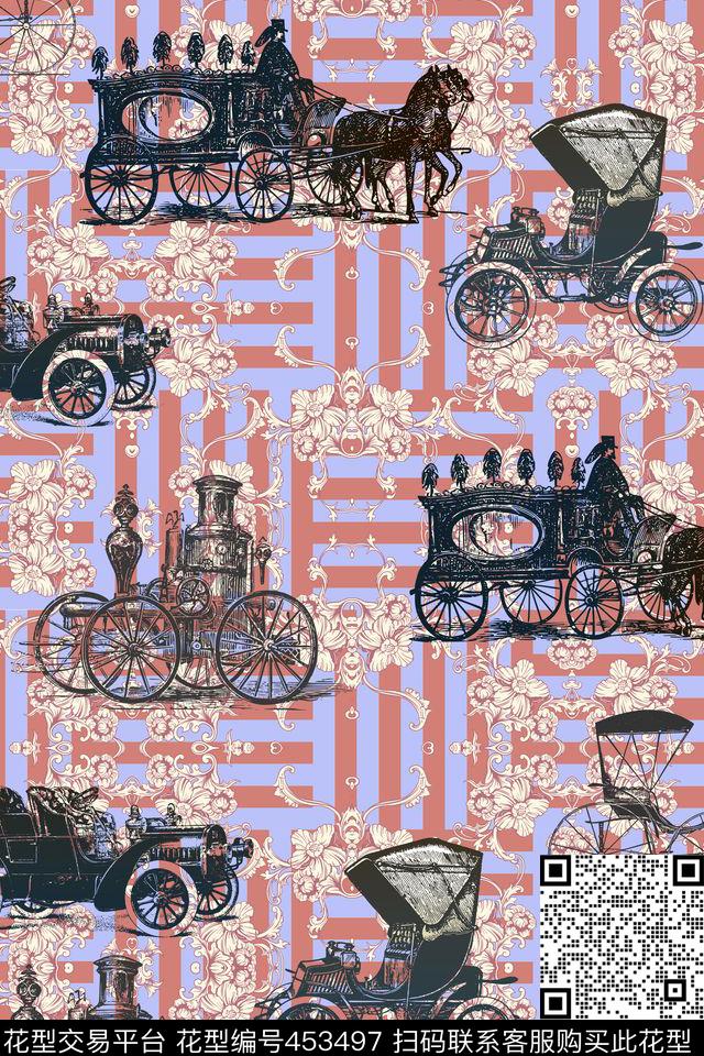 欧式宫廷风马车条纹拼接传统印花华亿平台下载（图片编号: 453497） - 瓦栏（Walan）