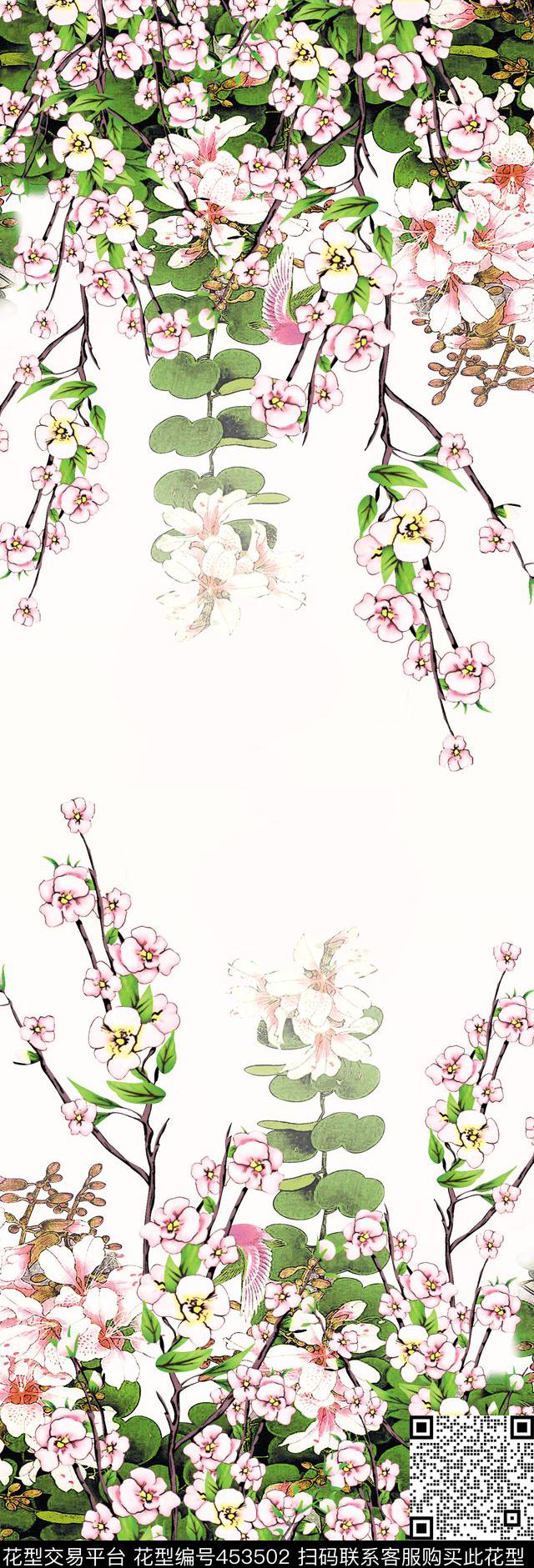 大花花卉中国风数码印花华亿平台下载（图片编号: 453502） - 瓦栏（Walan）