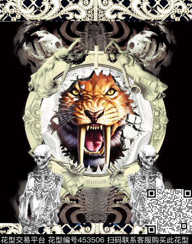 流行时尚凶猛虎头恐怖图数码印花华亿平台下载（图片编号: 453506） - 瓦栏（Walan）