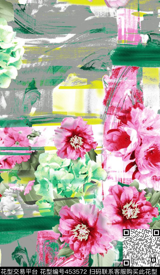 抽象复古花朵数码印花华亿平台下载（图片编号: 453572） - 瓦栏（Walan）