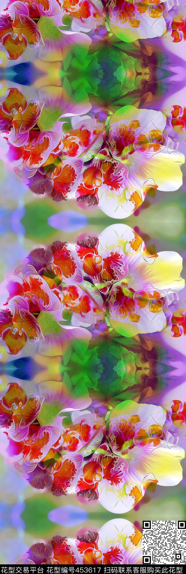 抽象花时尚数码印花华亿平台下载（图片编号: 453617） - 瓦栏（Walan）