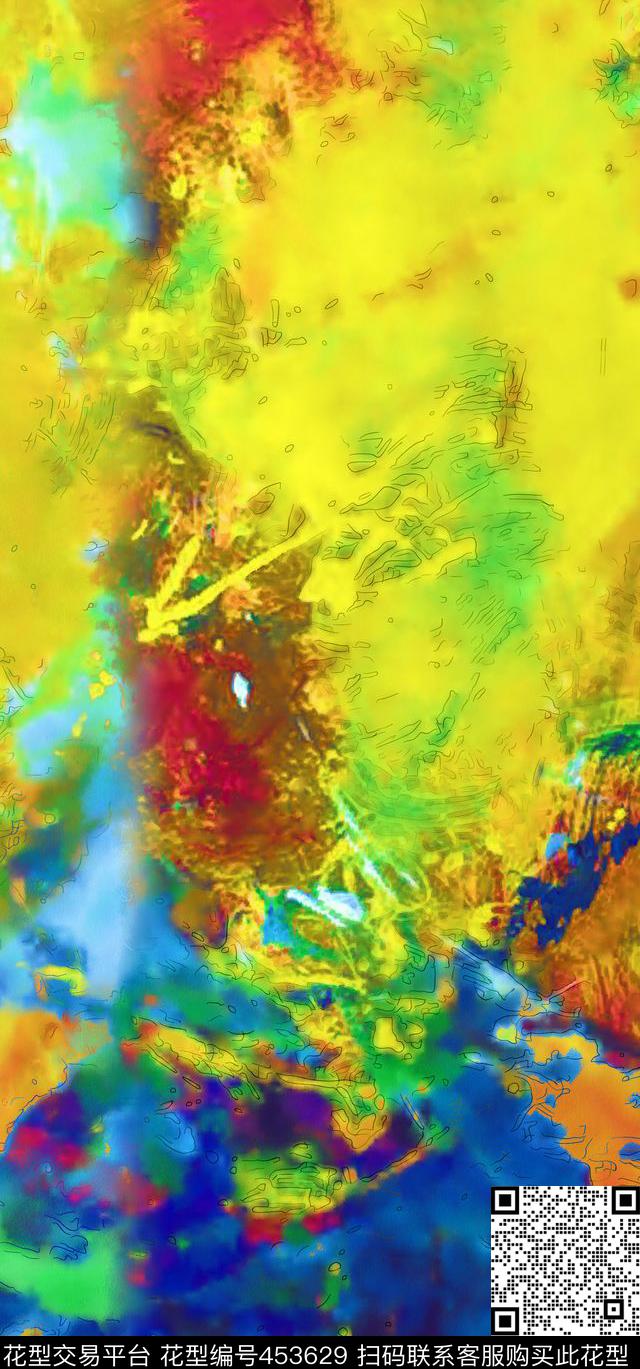 抽象水彩时尚数码印花华亿平台下载（图片编号: 453629） - 瓦栏（Walan）