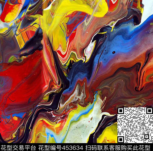 抽象艺术流彩手绘数码印花华亿平台下载（图片编号: 453634） - 瓦栏（Walan）