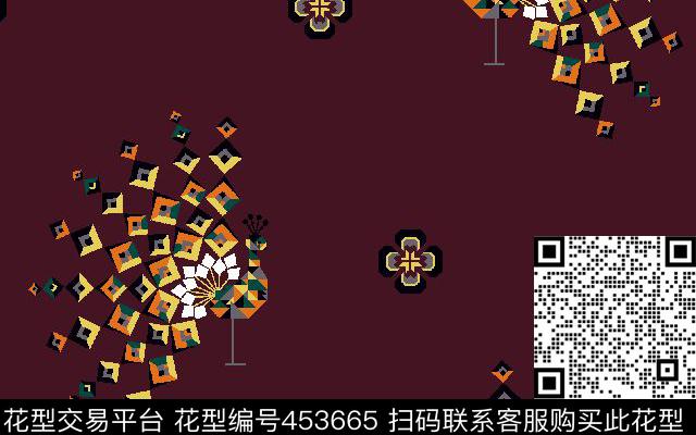 男装华亿平台复古彩拔几何孔雀传统印花华亿平台下载（图片编号: 453665） - 瓦栏（Walan）