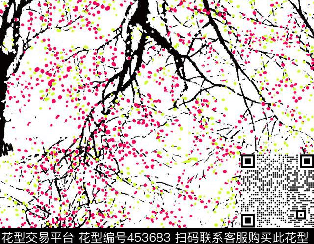 田园静雅圆点树传统印花华亿平台下载（图片编号: 453683） - 瓦栏（Walan）