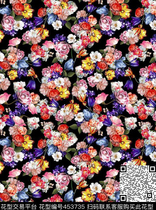 百合花卉喇叭花数码印花华亿平台下载（图片编号: 453735） - 瓦栏（Walan）