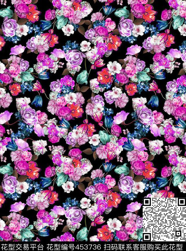 花卉玫瑰花百合数码印花华亿平台下载（图片编号: 453736） - 瓦栏（Walan）