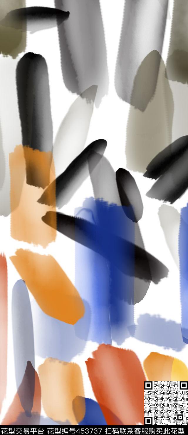 手绘水彩撞色笔触传统印花华亿平台下载（图片编号: 453737） - 瓦栏（Walan）