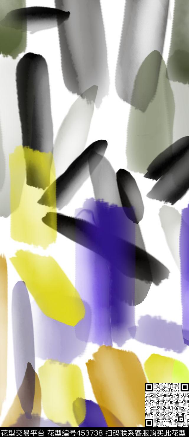 手绘水彩撞色笔触传统印花华亿平台下载（图片编号: 453738） - 瓦栏（Walan）