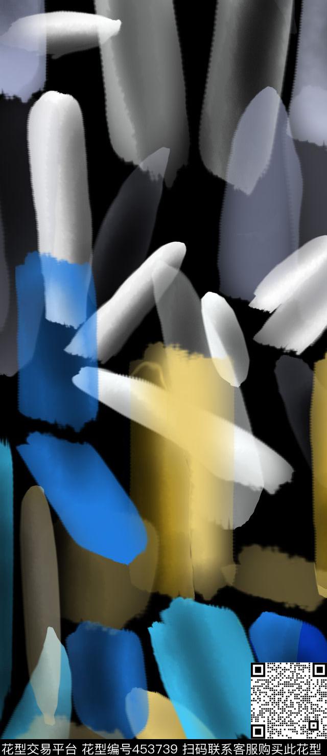 手绘水彩撞色笔触传统印花华亿平台下载（图片编号: 453739） - 瓦栏（Walan）